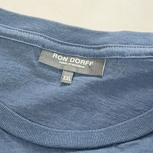 RON DORFF Paris Mens XXL Navy‎ Blue White Stripe 100% Cotton T-Shirt Designer - Picture 3 of 13